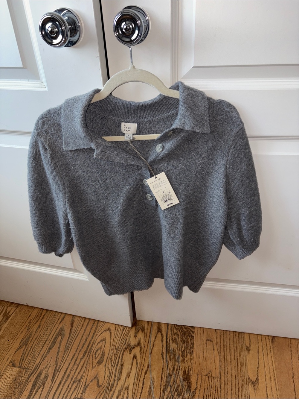 a new day Gray Short-Sleeve Collared V-Neck Knit Sweater